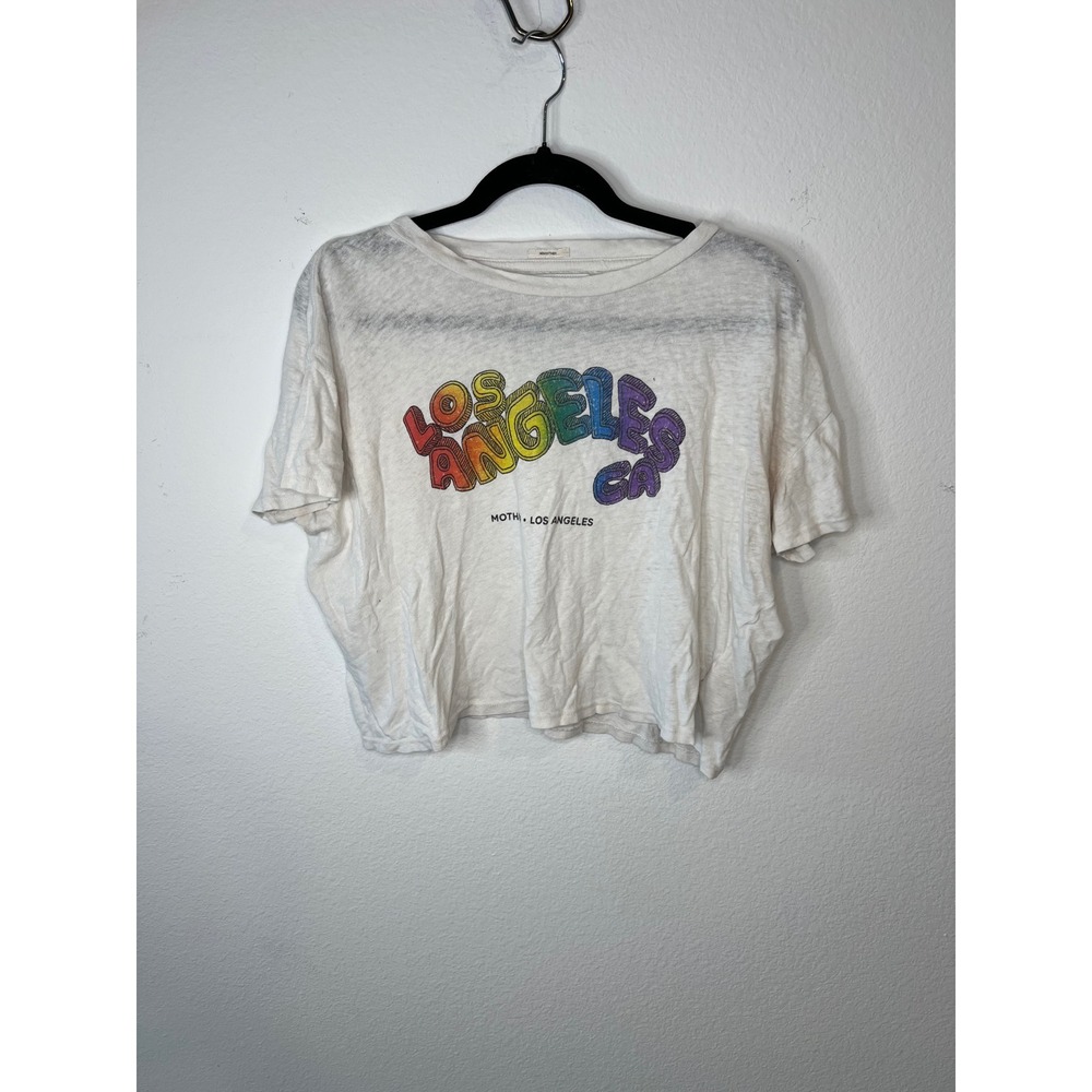 Mother Womens Graphic T-Shirt Rainbow Los Angeles Cropped White OS